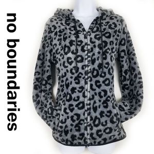 NO BOUNDARIES FLEECE LEOPARD PRINT HOODIE JACKET
